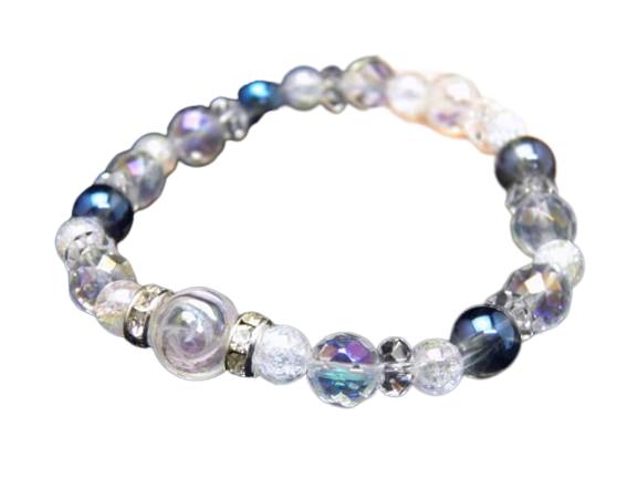 パワーストーンのオーロラクォーツ 薔薇モチーフブレスレット レディース 天然石の数珠(腕輪念珠) 薔薇のブレスレット ギフトにも最適 厄除け/お守り / インペ...