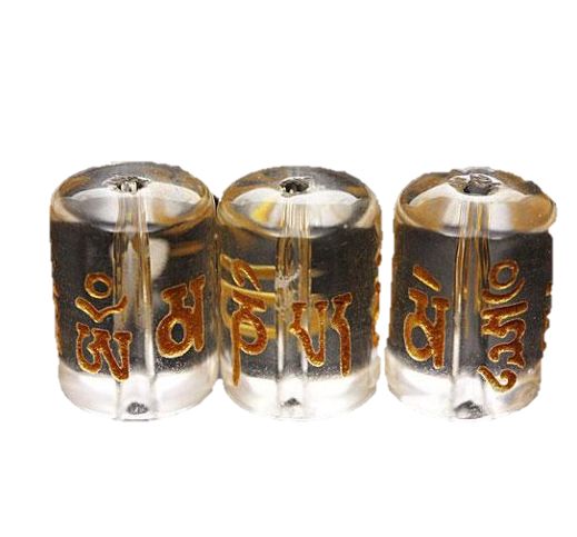 六字真言 水晶金彫り 筒型ビーズ 水晶(金) 【穴あり一粒売りビーズ】 / 天然石、パワーストーンの専門店インペリアルオーラ おしゃれ かわいい オシャレ 可愛い プレゼント ギフト 贈り物