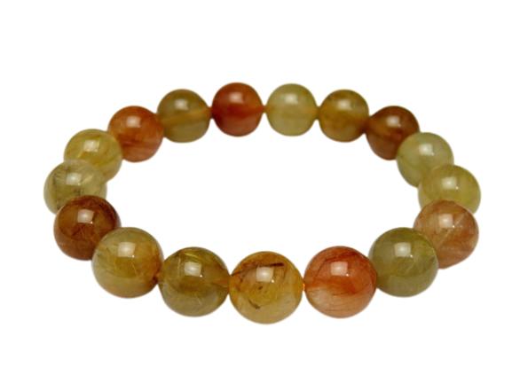 現品!2種類のルチルが入ったミックスルチルクォーツブレスレット12mm玉使用NO.3 ゴールデンルチル・レッドルチル(福禄寿) / 天然石、パワーストーンの専門...