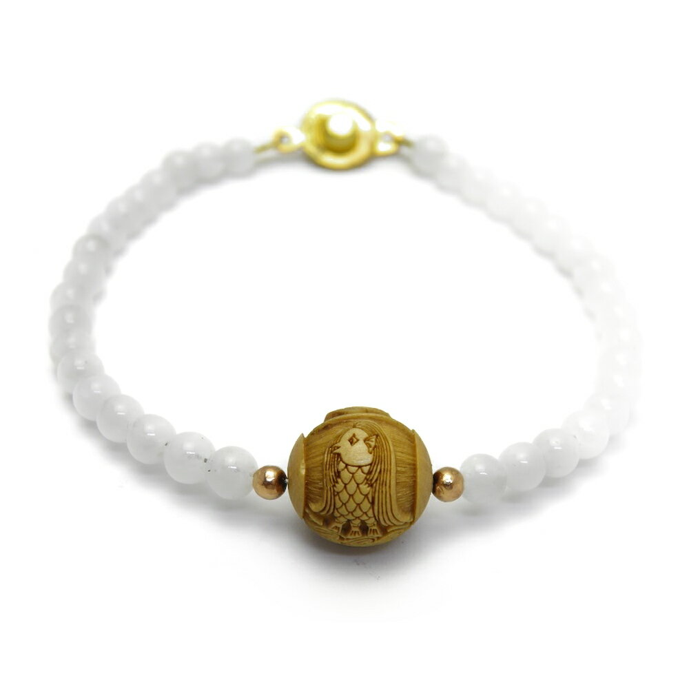 【浮彫】アマビエ 柘植玉 12mm ムーンストーン 4mm ブレスレット 天然石 風水 パワーストーン お試し ポイント消化 プチギフト 転勤 退職 お礼 母の...