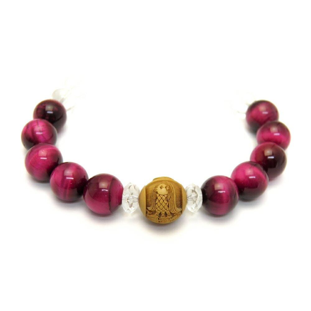 【浮彫】アマビエ 柘植玉 12mm ピンクタイガーアイ 水晶 ブレスレット 天然石 パワーストーン お試し ポイント消化 プチギフト 転勤 退職 お礼 母の日 ...