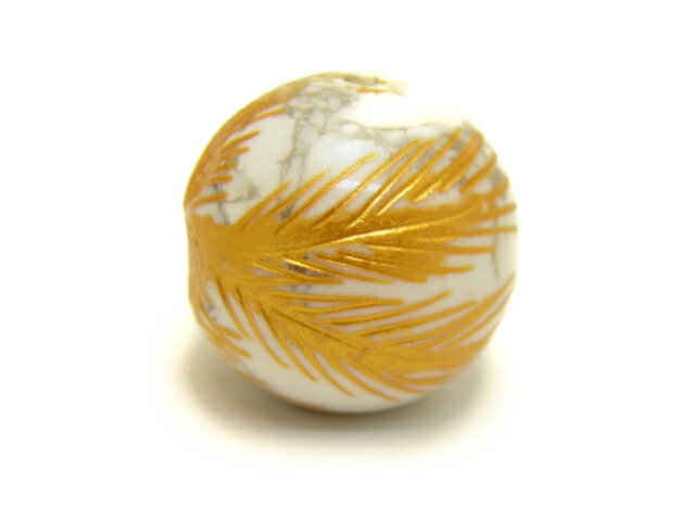 鳳凰 ホワイトハウライト 彫り玉・金色入り 18mm 【彫刻 一粒売りビーズ】 天然石 パワーストーン / インペリアルオーラ おしゃれ かわいい オシャレ 可愛い プレゼント ギフト 贈り物
