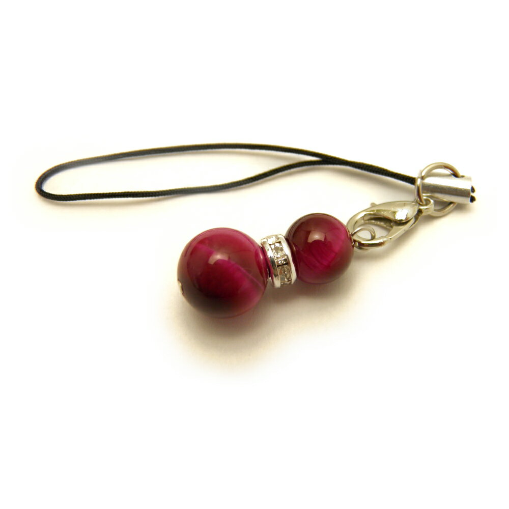 パワーストーン ピンクタイガーアイ ひょうたん ストラップ M メンズ・レディース用/厄除け祈願やお守りに ヒョウタン型(瓢箪)の天然石の携帯ストラップ プチギ...