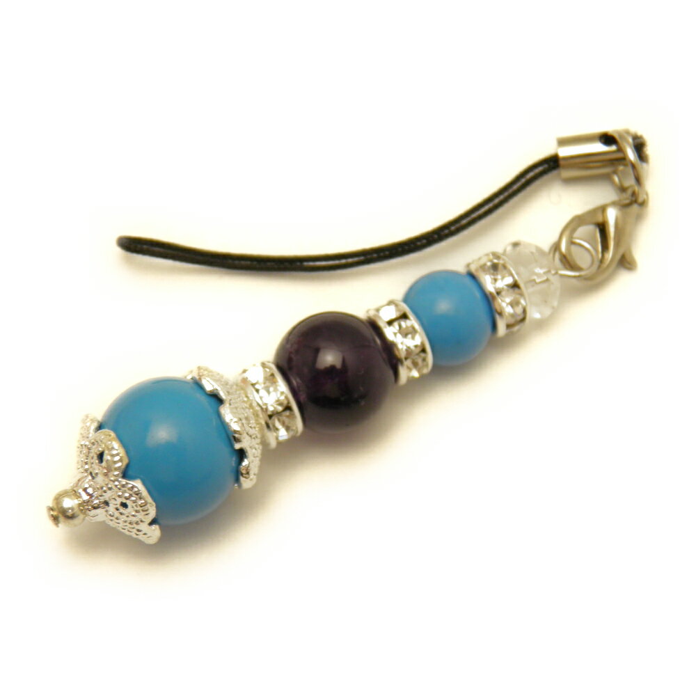 【ストラップ】 ストレートタイプ ターコイズ&アメジスト プチギフト 転勤 退職 お礼 母の日 敬老の日 クリスマス ギフト / 天然石、パワーストーンの専門店...