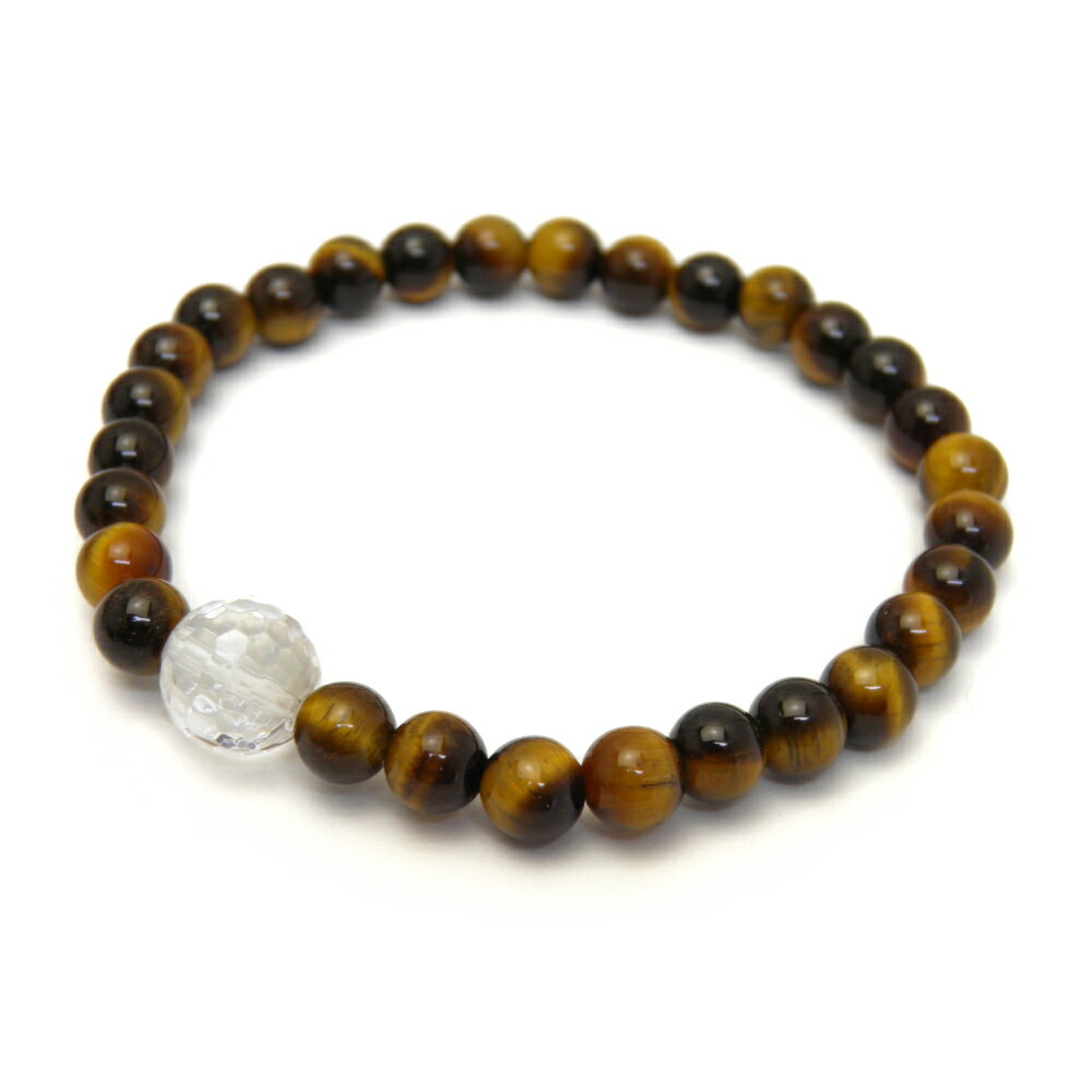 【10mmシンプル1´sブレスレット】 水晶128面カットワンポイント タイガーアイ シンプルブレスレット 天然石 パワーストーン プチギフト 転勤 退職 お礼...