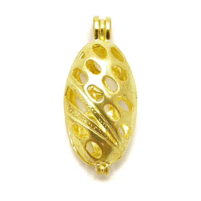 かごペンダントトップ ビーンズ形 6mm丸玉用 ゴールド 1個売り アロマペンダント アロマペンダントトップ アロマ ペンダント / 天然石、パワーストーンの専...