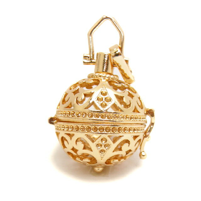 かごペンダントトップ ダイヤ唐草ボール 18mm丸玉用 ウォームゴールド 1個売り アロマペンダント アロマペンダントトップ アロマ ペンダント / 天然石、パ...