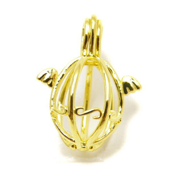 かごペンダントトップ 天使の羽 ゴールド 8mm丸玉用 1個売り アロマペンダント アロマペンダントトップ アロマ ペンダント パワーストーン / インペリアル...