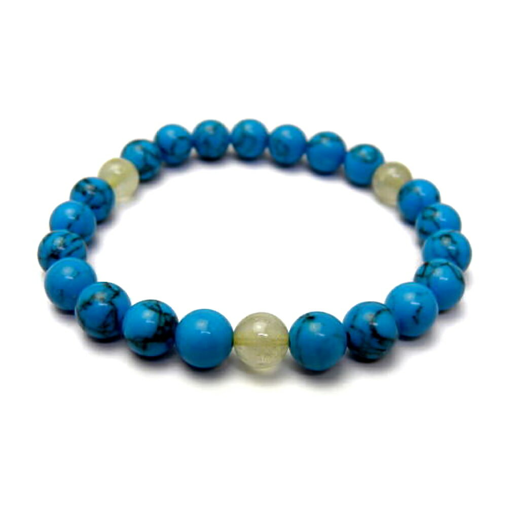 【8mm_Simple_3´sブレスレット】 ターコイズ(縞あり) ルチルクォーツ3ポイント 数珠 風水 パワーストーン / インペリアルオーラ おしゃれ かわ...