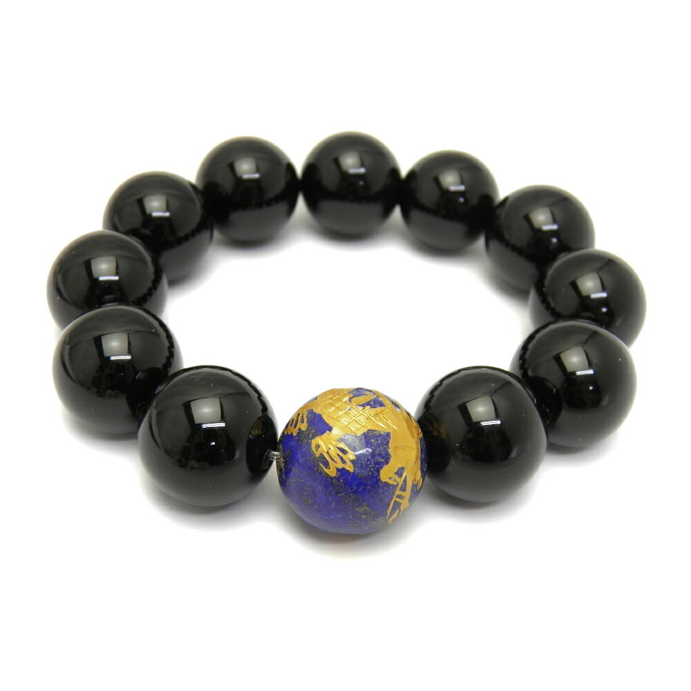 20mm ラピスラズリ 金彫り 龍&オニキス 大玉ブレスレット 数珠 ブレスレット メンズ 男性用 天然石 パワーストーン / インペリアルオーラ おしゃれ か...