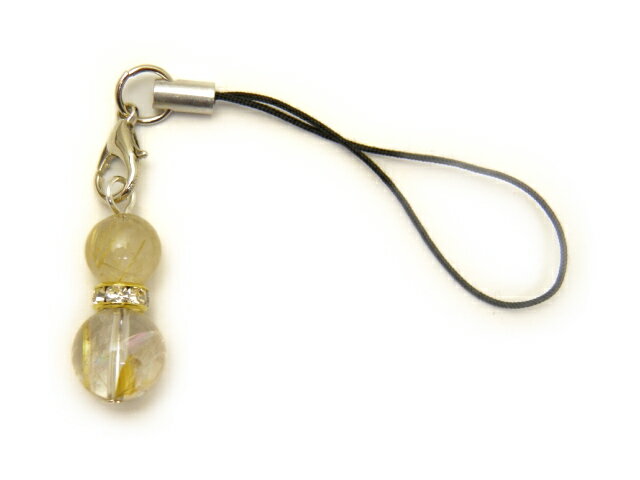 パワーストーン ルチルクォーツ ひょうたん ストラップ メンズ・レディース用/厄除け祈願やお守りに ヒョウタン型(瓢箪)の天然石の携帯ストラップ / インペリア...