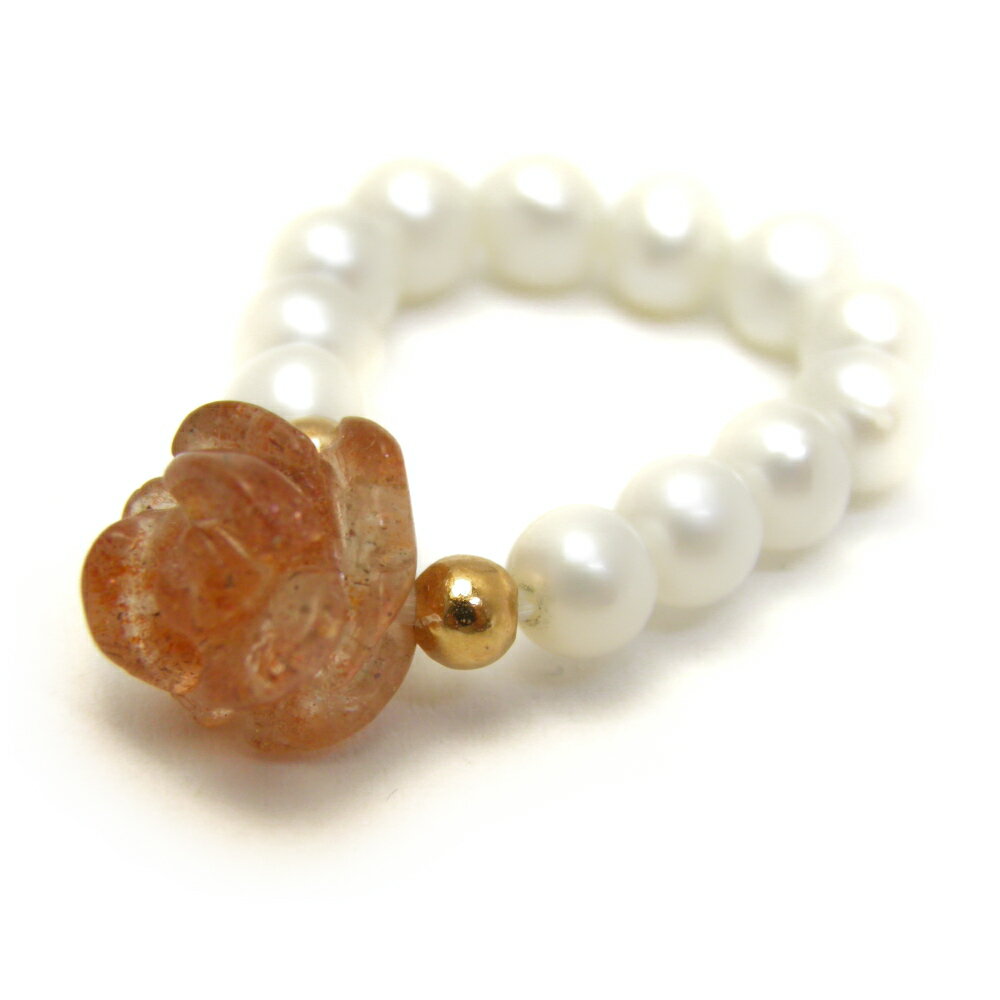 サンストーン2Aランクと淡水パールの薔薇リング 指輪 立体バラ彫刻と真珠使用の天然石パワーストーン リング プチギフト 転勤 退職 お礼 母の日 敬老の日 クリスマス ギフト / インペリアルオーラ おしゃれ かわいい オシャレ 可愛い プレゼント ギフト 贈り物