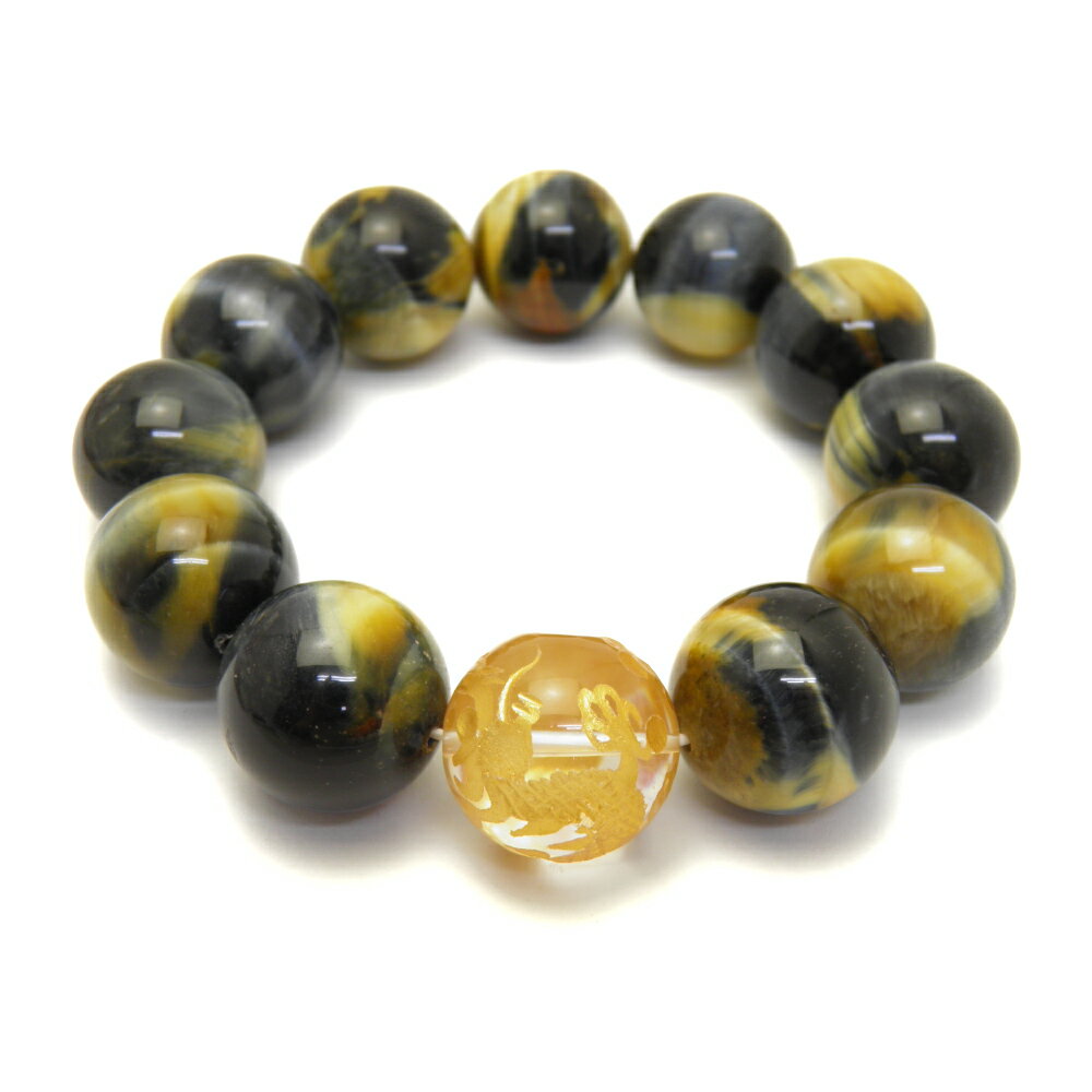 20mm 水晶金彫り五爪龍&ミックスタイガーアイ大玉ブレスレット 数珠 ブレスレット メンズ 男性用 天然石 パワーストーン / インペリアルオーラ おしゃれ ...