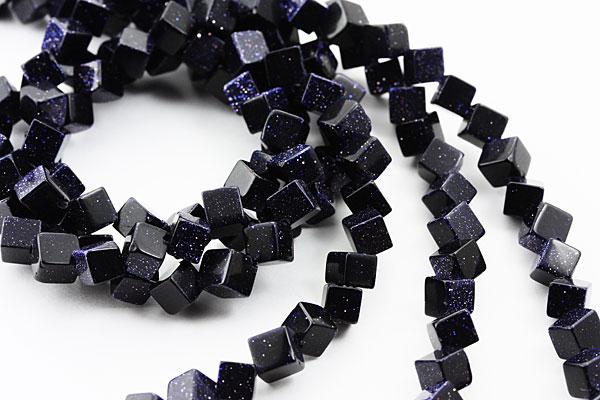 ブルーゴールドストーン キューブ型 4mm 一連 風水 パワーストーン / イン...