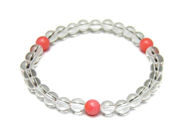 【6mmシンプル3´sブレスレット】 ピンクコーラル 水晶 パワーストーン / インペリアルオーラ おしゃれ かわいい オシャレ 可愛い プレゼント ギフト 贈...