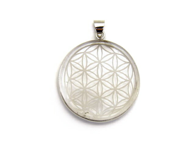 【ペンダントトップ】 フラワー・オブ・ライフPT 生命の花 1個売り 水晶 34mm前後 プチギフト 転勤 退職 お礼 母の日 敬老の日 ギフト / 天然石、パ...