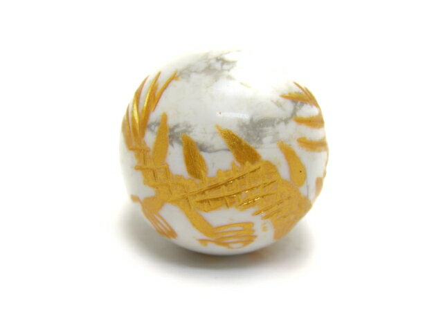 青龍 ホワイトハウライト 彫り玉・金色入り 18mm 【彫刻 一粒売りビーズ】 天然石 パワーストーン / インペリアルオーラ おしゃれ かわいい オシャレ 可愛い プレゼント ギフト 贈り物