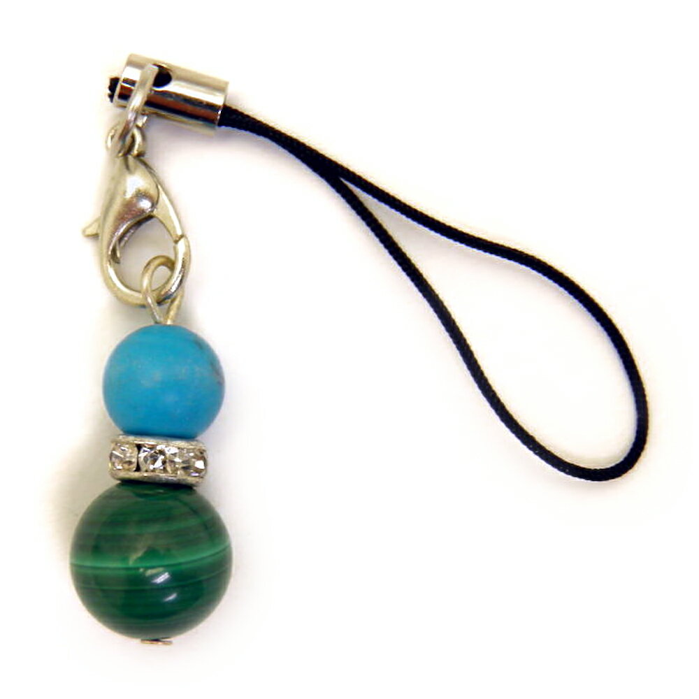 マラカイト&ターコイズ ひょうたんストラップ 体力アップしたい 天然石の携帯ストラップ・スマートフォンストラップ パワーストーン / インペリアルオーラ おしゃ...