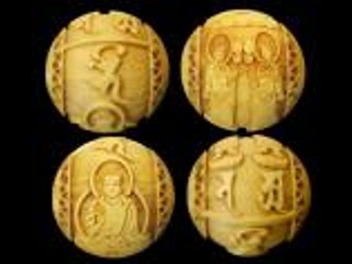 薬師三尊 浮彫 彫刻ビーズ 柘植大玉 横穴 約20mm 【穴あり一粒売りビーズ】 / 天然石、パワーストーンの専門店インペリアルオーラ おしゃれ かわいい オシャレ 可愛い プレゼント ギフト 贈り物