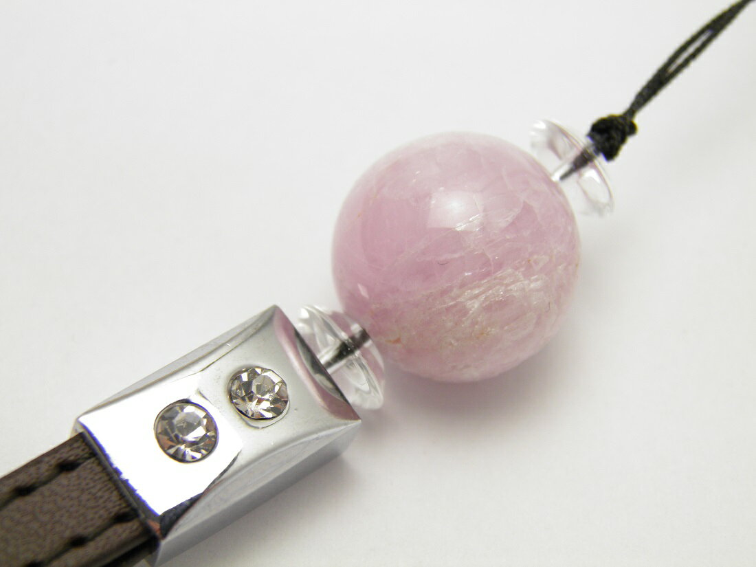 ピンククンツァイト 16mm 携帯ストラップ 合皮ひも 天然石 パワーストーン / インペリアルオーラ おしゃれ かわいい オシャレ 可愛い プレゼント ギフト 贈り物