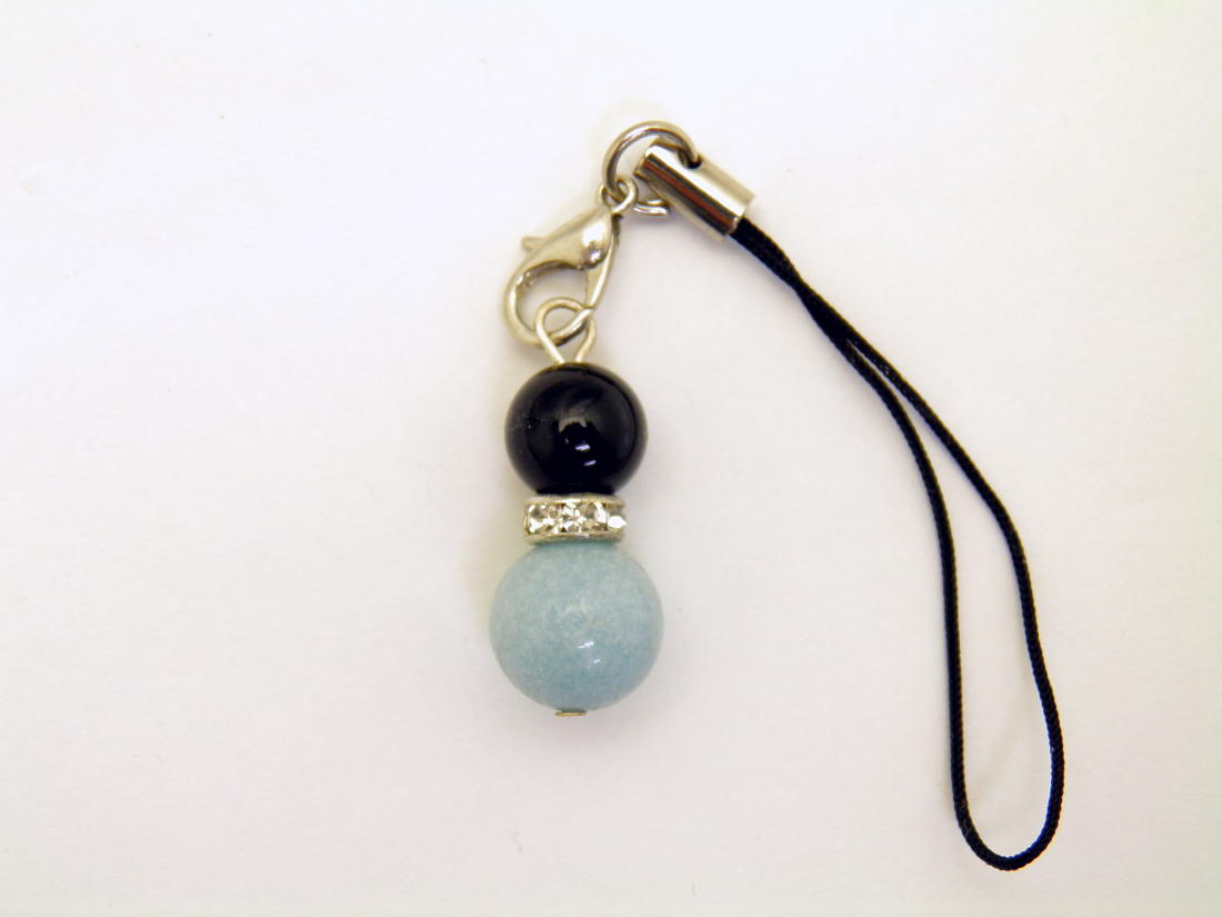 アマゾナイト＆オブシディアン ひょうたんストラップ ポジティブを目指す 天然石の携帯ストラップ・スマートフォンストラップ パワーストーン / インペリアルオーラ おしゃれ かわいい オシャレ 可愛い プレゼント ギフト 贈り物