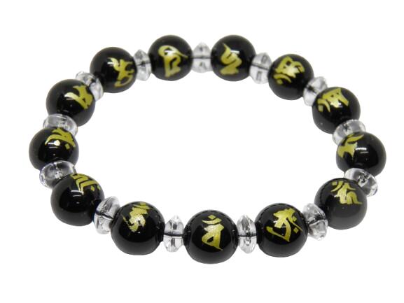 十三仏 梵字(金字)オニキス 12mm デザインブレスレット タイプ3 天然石 パワーストーン / インペリアルオーラ おしゃれ かわいい オシャレ 可愛い プ...