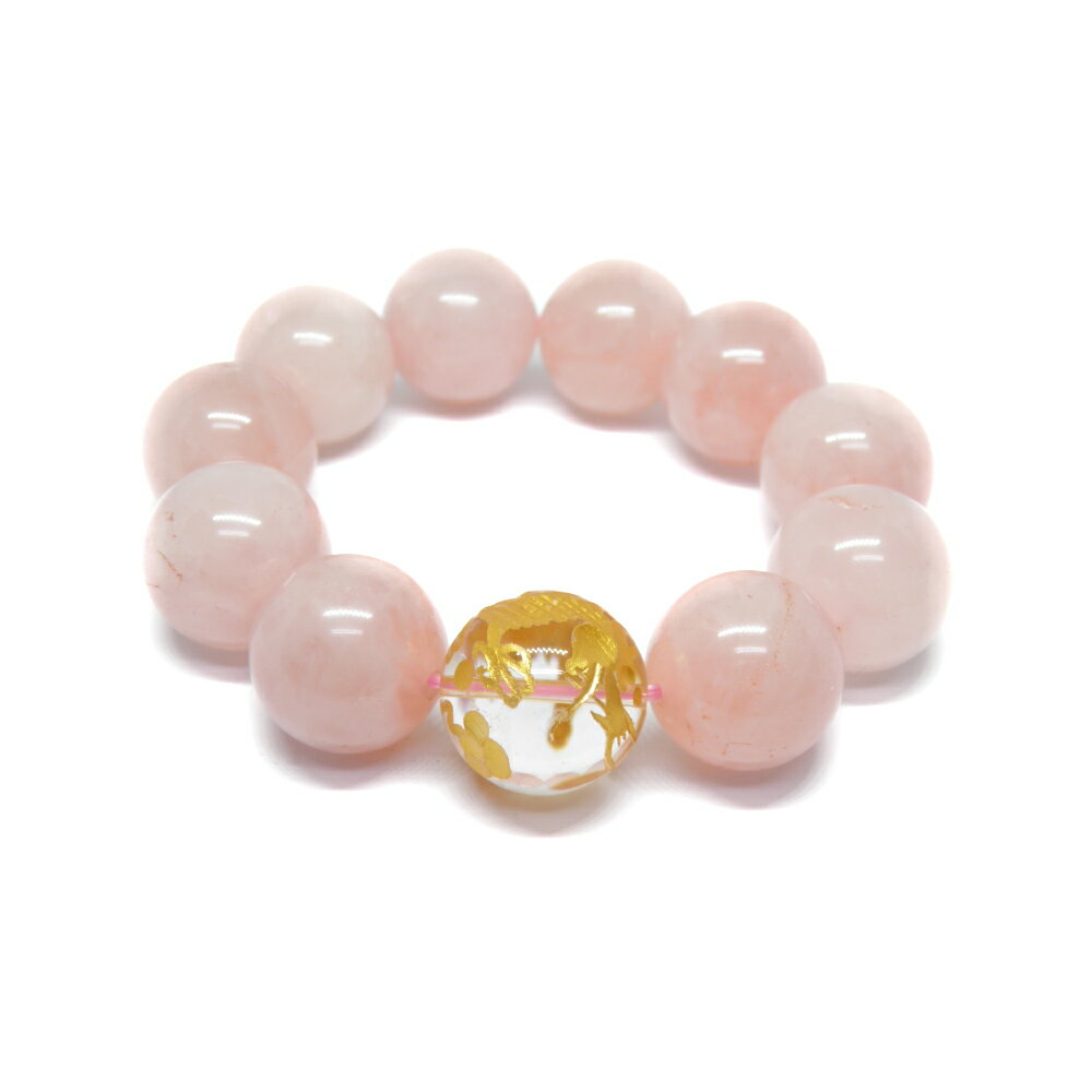 現品 20mm 水晶金彫り五爪龍&ローズクォーツ 大玉ブレスレット 数珠 ブレスレット メンズ 男性用 天然石 パワーストーン / インペリアルオーラ おしゃれ...