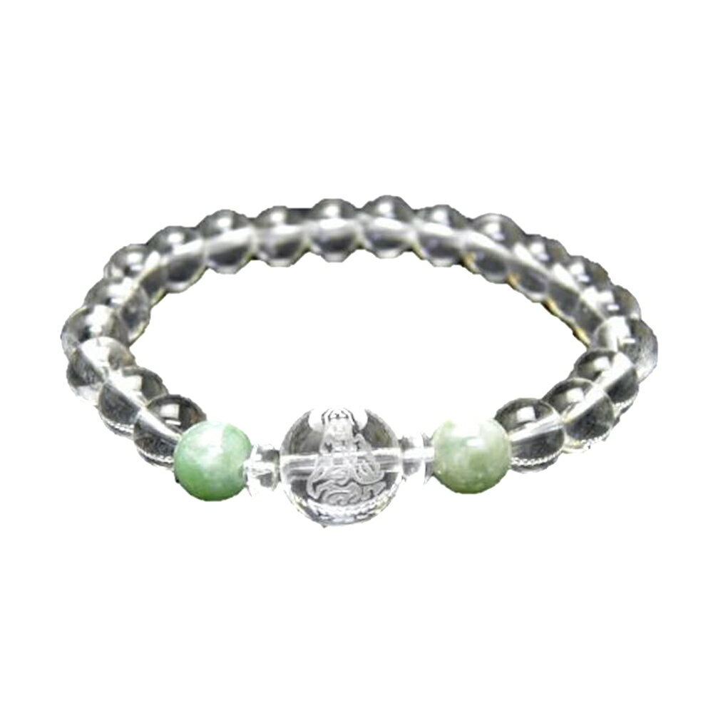 彫刻ビーズ 水晶12mm(素彫り) 観音様 翡翠&水晶 ブレスレット 天然石 パワーストーン プチギフト 転勤 退職 お礼 母の日 敬老の日 ギフト / インペ...