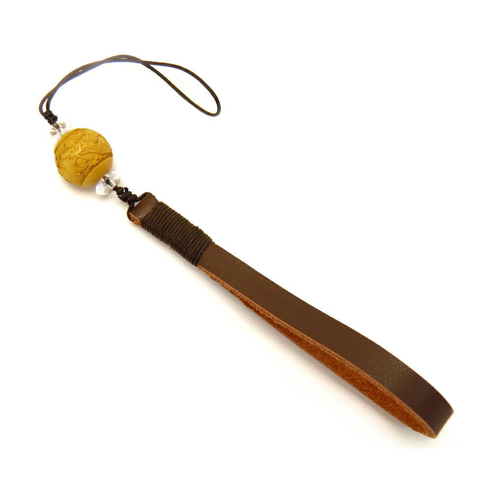 五爪 皇帝龍 火球宝珠 柘植玉 彫刻 15mm 革紐ストラップ / 天然石、パワーストーンの専門店インペリアルオーラ おしゃれ かわいい オシャレ 可愛い プレゼント ギフト 贈り物