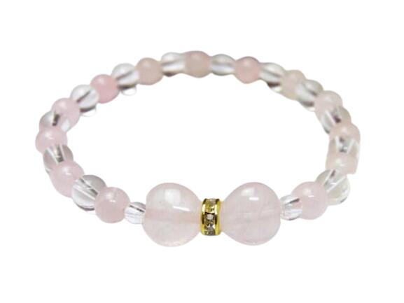 激カワ!リボン型 デザインブレス ハートリボン・ローズクォーツ&ローズクォーツ・水晶ブレスレット レディース 女性用 数珠 ブレスレット 天然石 パワーストーン...