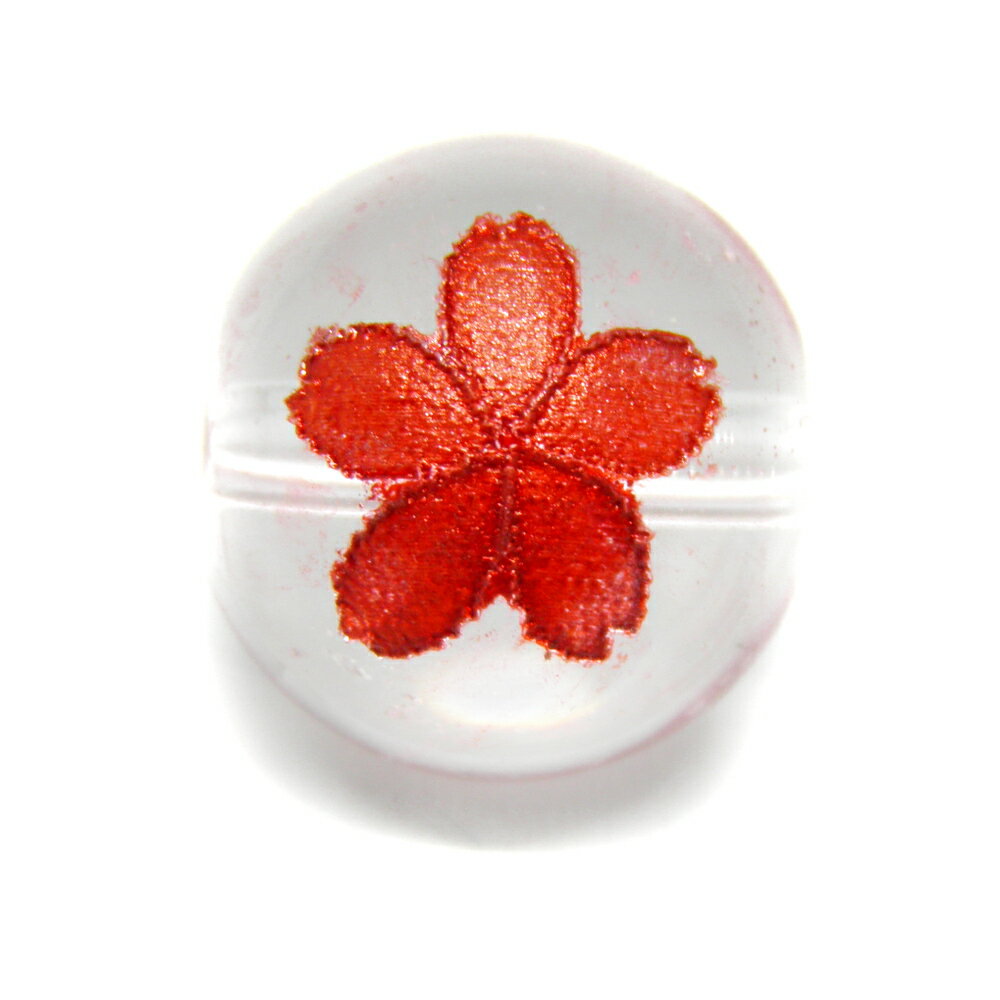 桜 さくら サクラ 水晶 彫刻ビーズ（赤彫り）12mm 【彫刻 一粒売りビーズ】 天然石 風水 パワーストーン / インペリアルオーラ おしゃ..