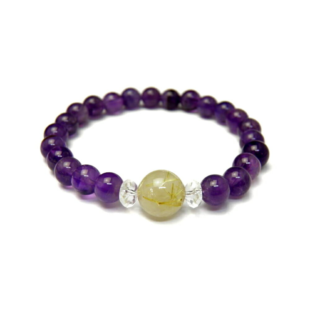 ルチルクォーツ 12mm 大玉 ワンポイント アメジスト ブレスレット 金運 数珠 ブレスレット アウトレット レディース&メンズ ギフトにも最適 天然石 パワ...