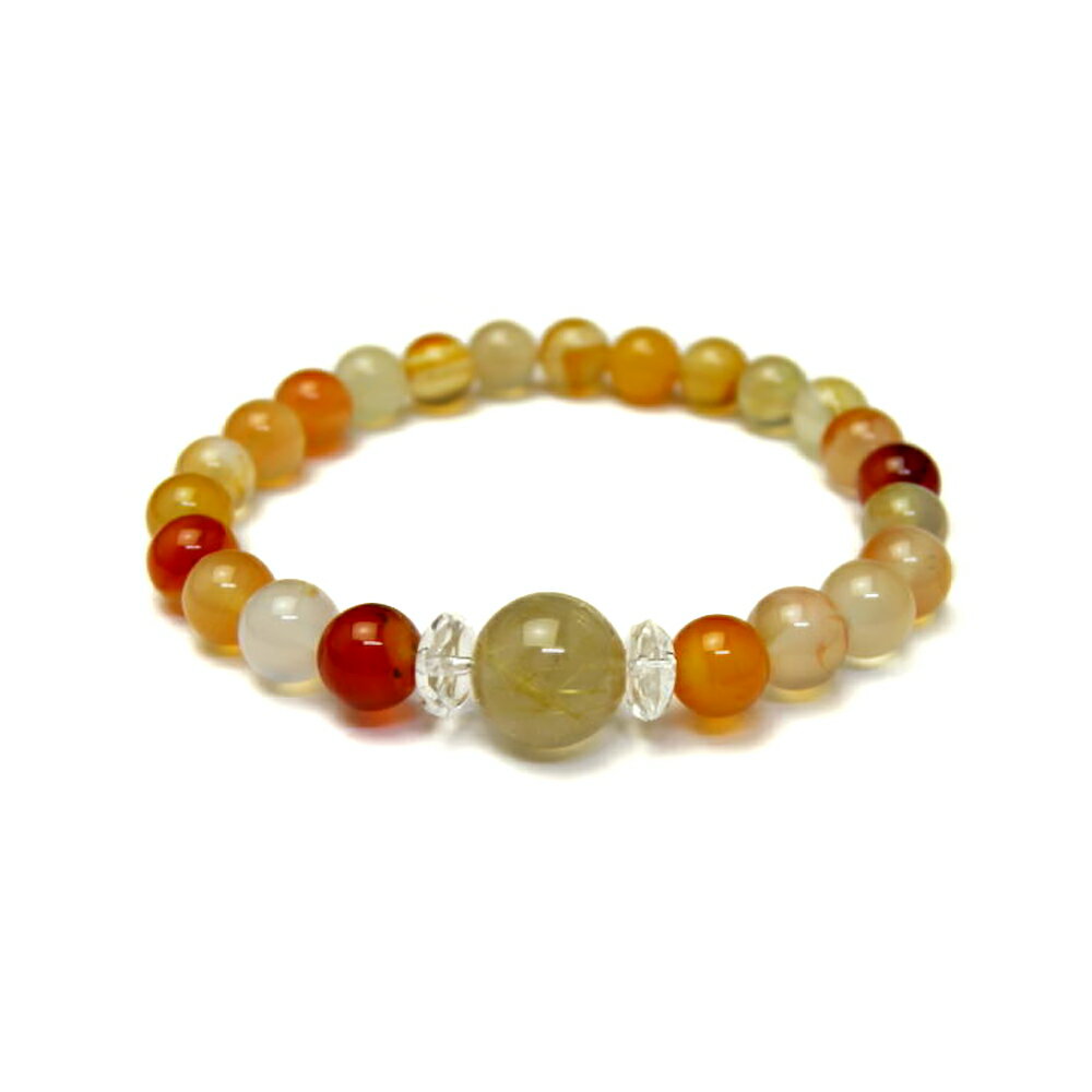 ルチルクォーツ 12mm 大玉 ワンポイント カーネリアン ブレスレット 金運 数珠 ブレスレット アウトレット レディース&メンズ ギフトにも最適 天然石 パ...