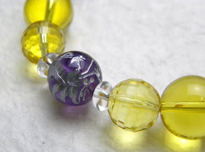 アメジスト銀龍彫り シトリン＆水晶 ブレスレット 数珠 ブレスレット レディース＆メンズ 送料無料 天然石 風水 パワーストーン / インペリアルオーラ おしゃれ かわいい オシャレ 可愛い プレゼント ギフト 贈り物