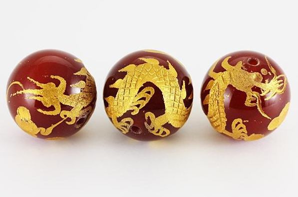 風水 パワーストーン 彫刻ビーズ レッドメノウ 18mm 金彫り 五爪龍 1粒売り / インペリアルオーラ おしゃれ かわいい オシャレ 可愛い プレゼント ギフト 贈り物