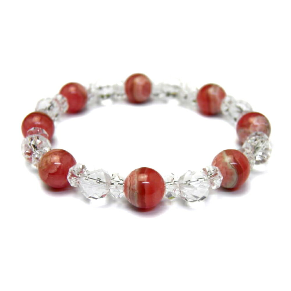 インカローズ10mmと水晶64面カットのパワーストーンのブレスレット メンズ/レディース 天然石の数珠(腕輪念珠) ブレスレット ギフトにも最適 厄除け/お守り...