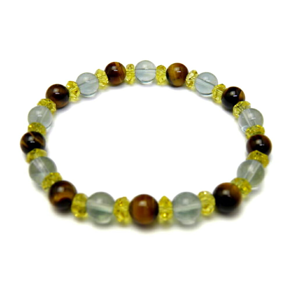 グリーンフローライトとタイガーアイのパワーストーンのブレスレット メンズ/レディース 天然石の数珠(腕輪念珠) ブレスレット ギフトにも最適 厄除け/お守り /...