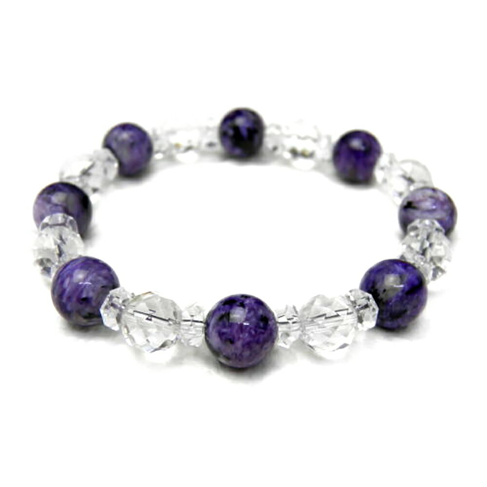 チャロアイト EX 10mmと水晶64面カットのパワーストーンのブレスレット メンズ/レディース 天然石の数珠(腕輪念珠) ブレスレット ギフトにも最適 厄除け...