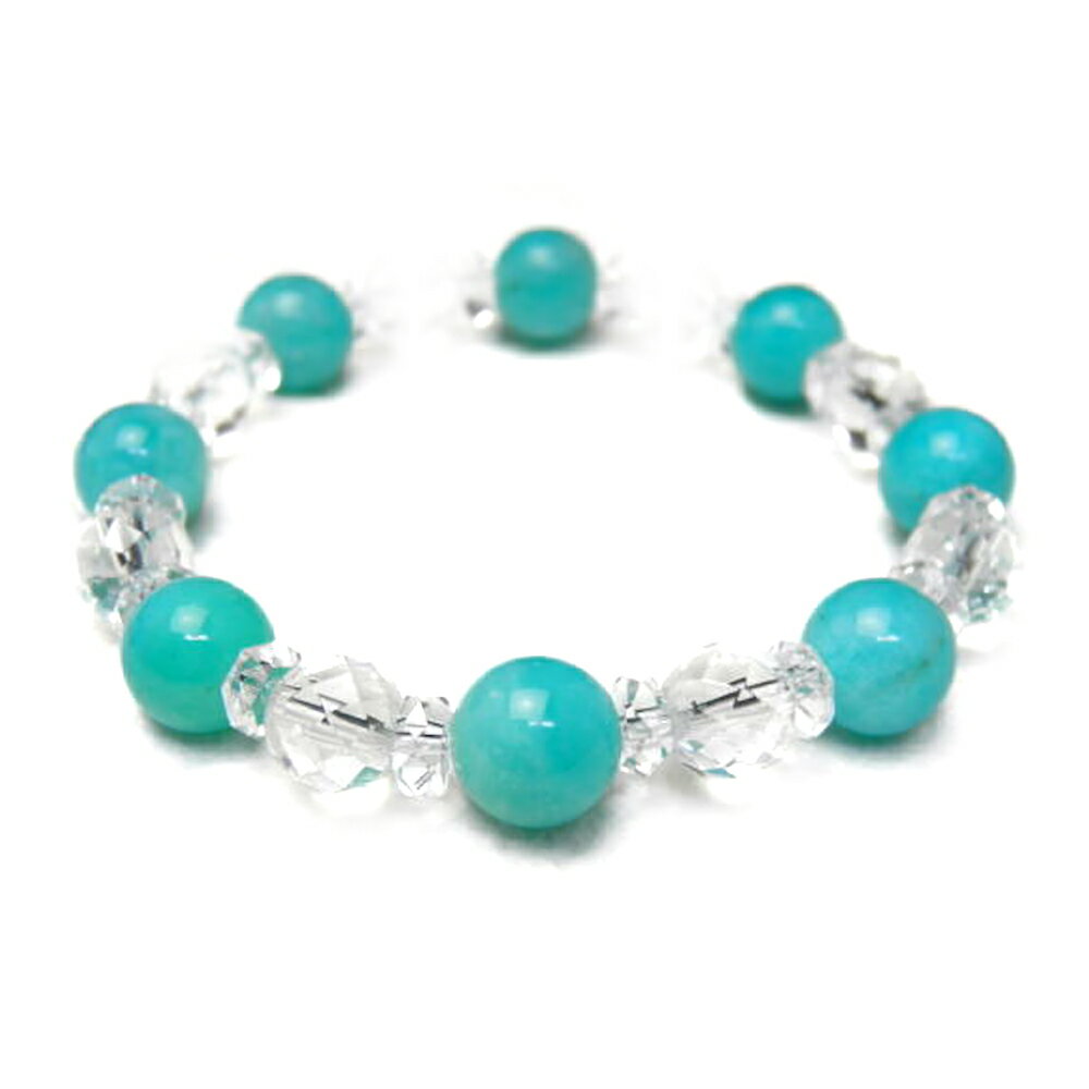 ペルー産 アマゾナイトAAA級 10mm 水晶カット コンビ ブレスレット 数珠 ブレスレット レディース&メンズ ギフトにも最適 天然石 パワーストーン / ...