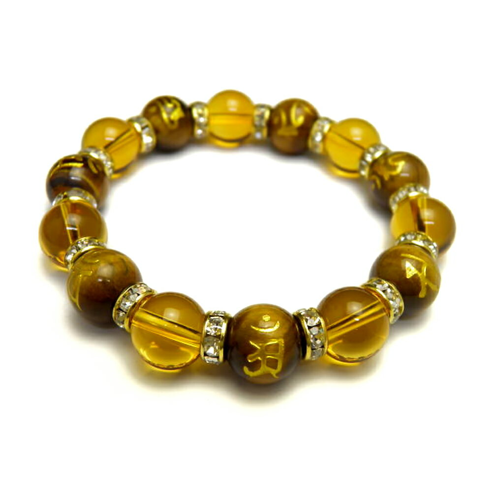 7種の梵字入り 梵字 タイガーアイ金彫り数珠 シトリンクォーツ ブレスレット 風水 パワーストーン / インペリアルオーラ おしゃれ かわいい オシャレ 可愛い...