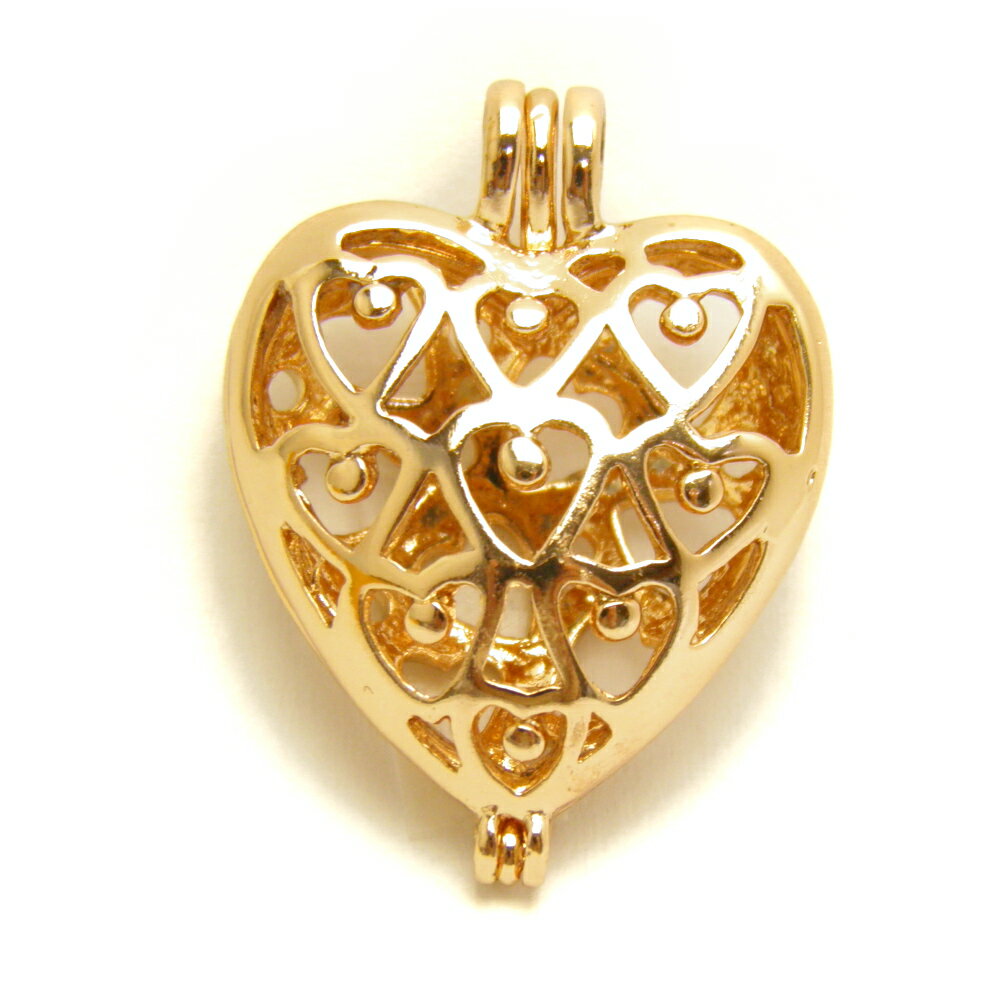 かごペンダントトップ ハート リバーシブル 丸玉用 ピンクゴールド 1個売り 透かし 6mm玉サイズ アロマペンダント アロマペンダントトップ アロマ ペンダン...