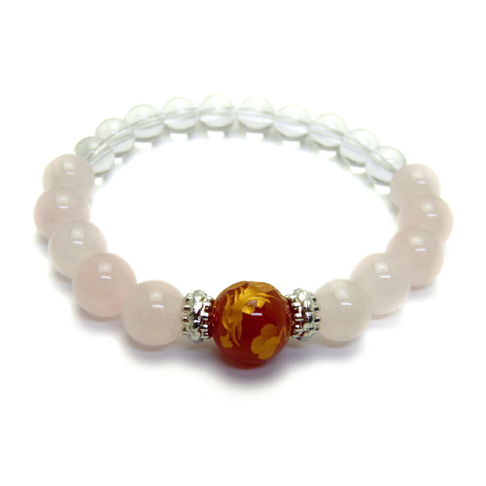 レッドメノウ(金)鳳凰12mm ローズクォーツ ブレスレット 天然石 パワーストーン プチギフト 転勤 退職 お礼 母の日 敬老の日 クリスマス ギフト / イ...