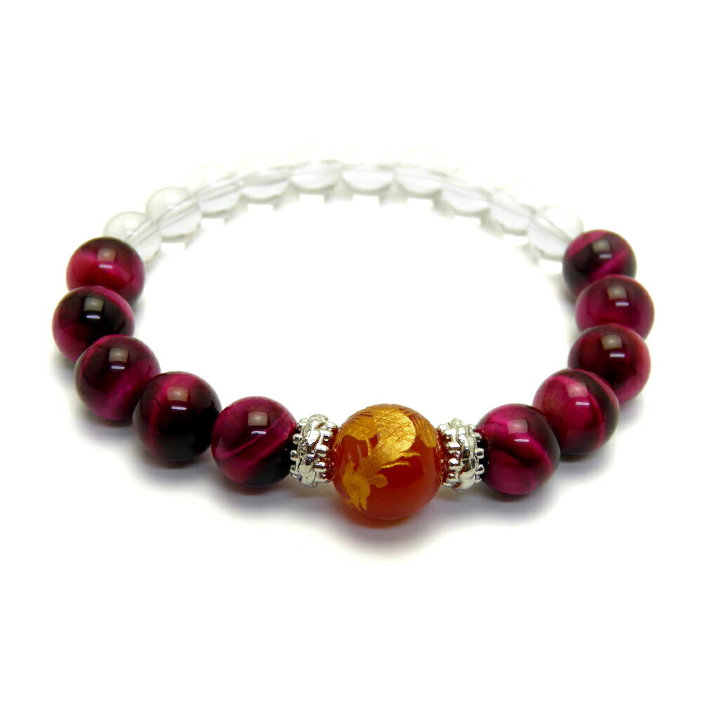 レッドメノウ（金）鳳凰12mm ピンクタイガーアイ ブレスレット 天然石 パワーストーン プチギフト 転勤 退職 お礼 母の日 敬老の日 クリスマス ギフト / インペリアルオーラ おしゃれ かわいい オシャレ 可愛い プレゼント ギフト 贈り物