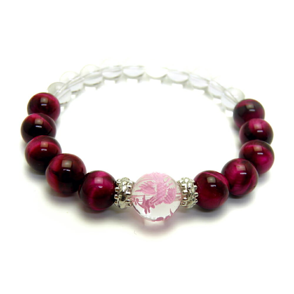 水晶(ピンク)鳳凰12mm ピンクタイガーアイ ブレスレット 天然石 パワーストーン プチギフト 転勤 退職 お礼 母の日 敬老の日 クリスマス ギフト / イ...