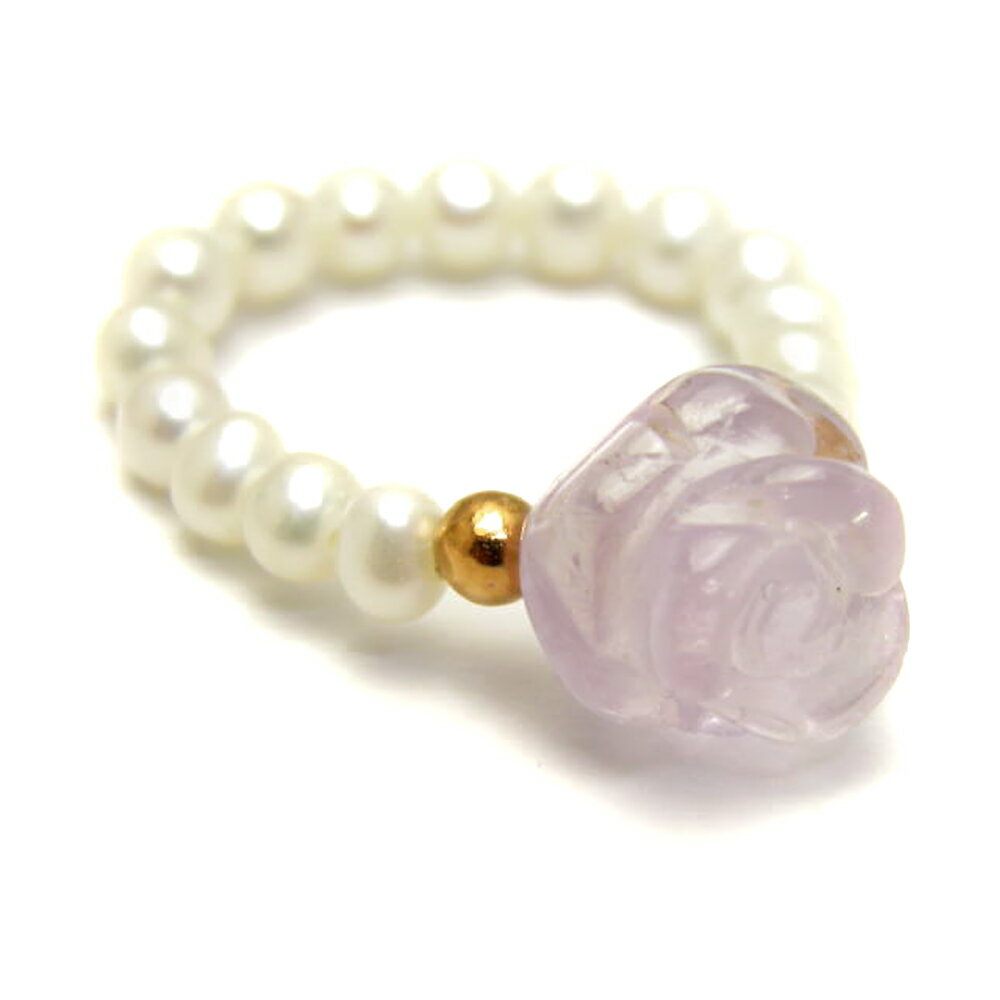 天然石 ローズアメジストAAA- 薔薇と淡水パール リング 立体バラ彫刻使用 レディース指輪 パワーストーン プチギフト 転勤 退職 お礼 母の日 敬老の日 ク...