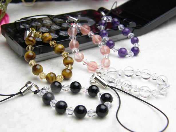 アメジスト オニキス タイガーアイ チェリークォーツ 水晶使用 パワーストーンの携帯ストラップ メンズ/レディース 天然石のストラップ / インペリアルオーラ ...