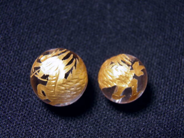麒麟(きりん)水晶金彫り14mm 穴あり一粒売りビーズ 天然石パワーストーン