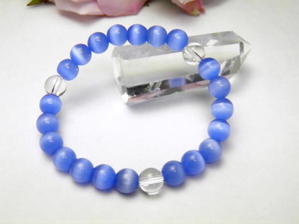 【8mm_Simple_3´sブレスレット】 人工キャッツアイブレスレット ブルー / 天然石、パワーストーンの専門店インペリアルオーラ おしゃれ かわいい オ...
