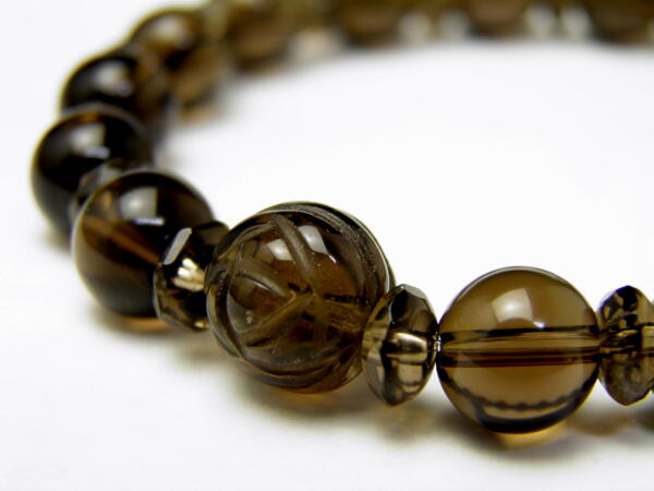 パワーストーンのスモーキークォーツ 薔薇モチーフブレスレット レディース 天然石の数珠(腕輪念珠) 薔薇のブレスレット ギフトにも最適 厄除け/お守り / イン...