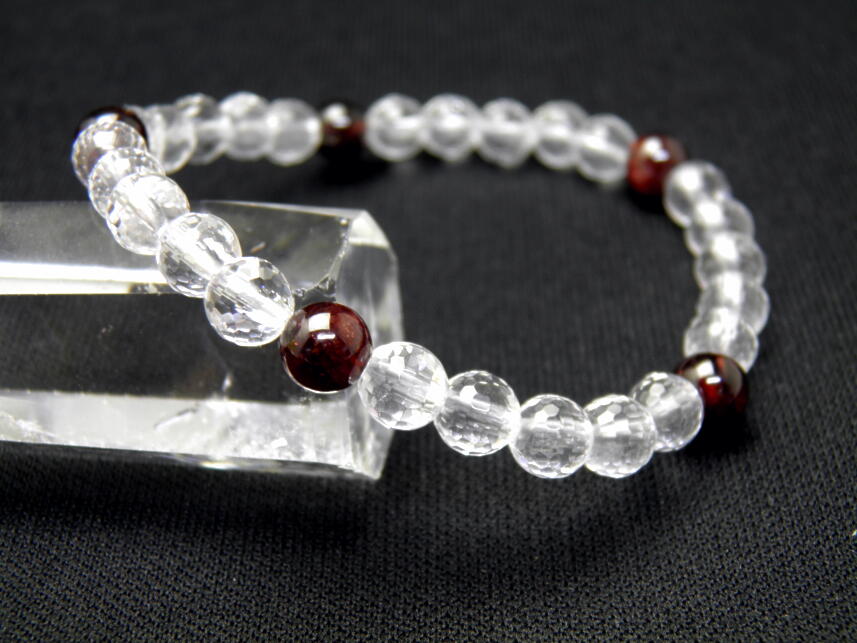 【6mm_Simple_5´sブレスレット】ガーネット・水晶128面カットブレスレット 天然石 パワーストーン / インペリアルオーラ おしゃれ かわいい オシ...